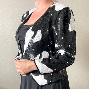 Crazy Black & White Cow Print Sequin Bolero Jacket